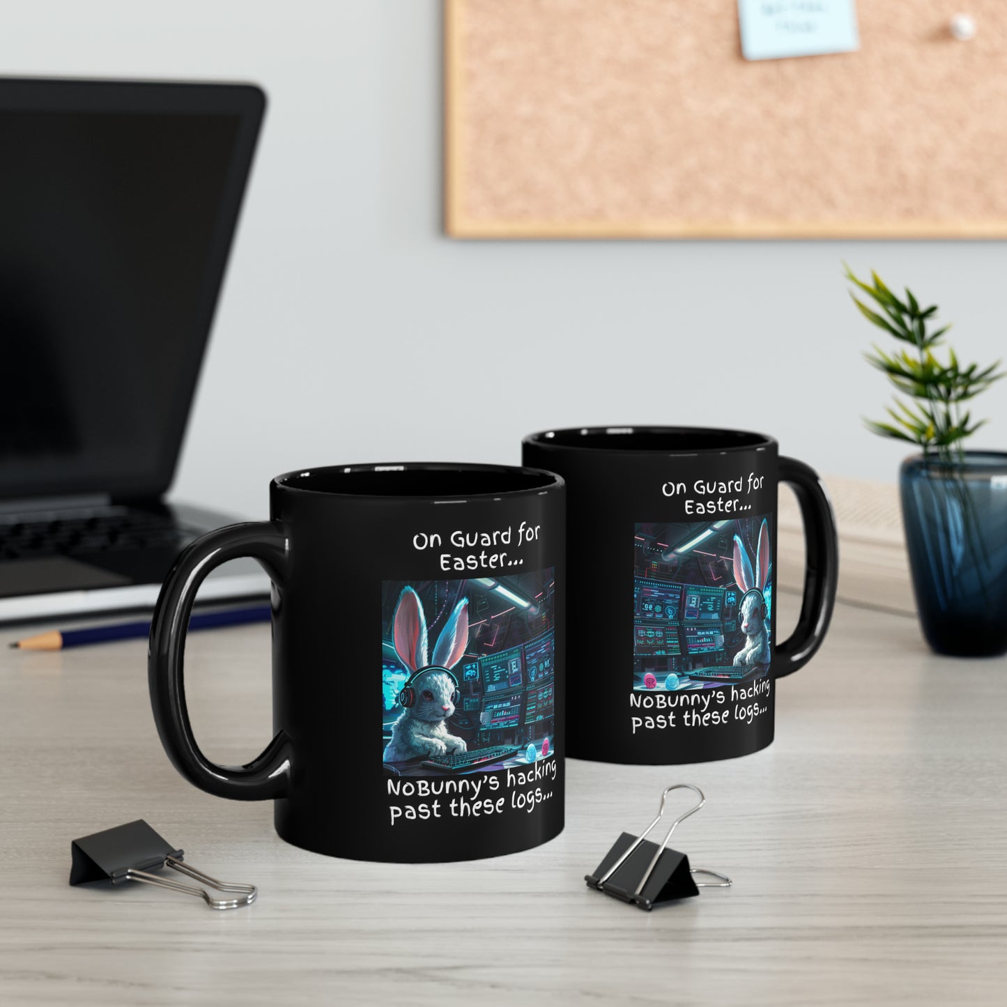 Blue Team "On Guard for Easter... NoBunny's hacking past these logs..." Cybersecurity Mug - Black (11oz, 15oz)