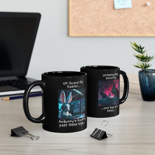 Cybersecurity Blue Team vs Red Team Bunny Mug - Tactical Easter Edition - Black (11oz, 15oz)