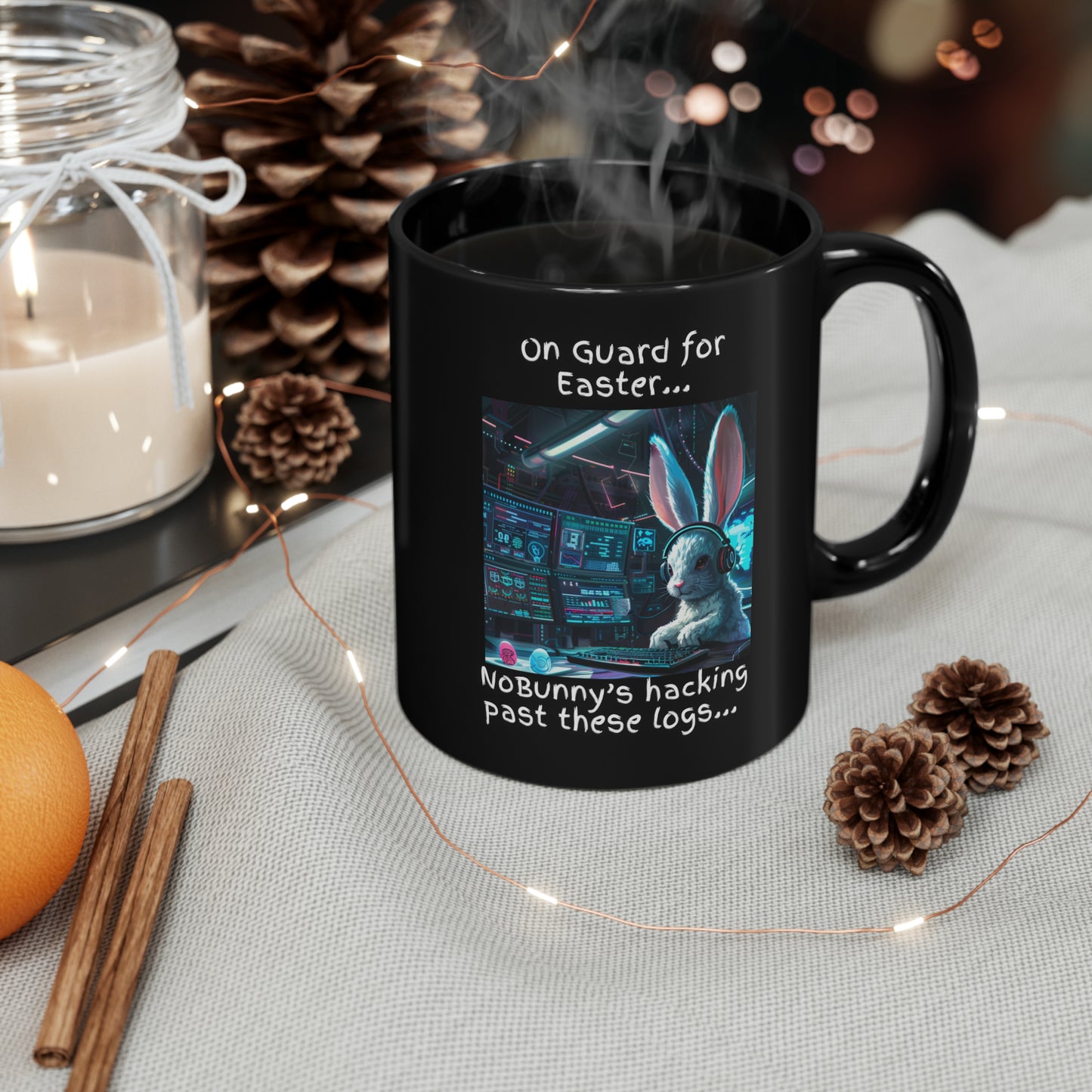 Blue Team "On Guard for Easter... NoBunny's hacking past these logs..." Cybersecurity Mug - Black (11oz, 15oz)