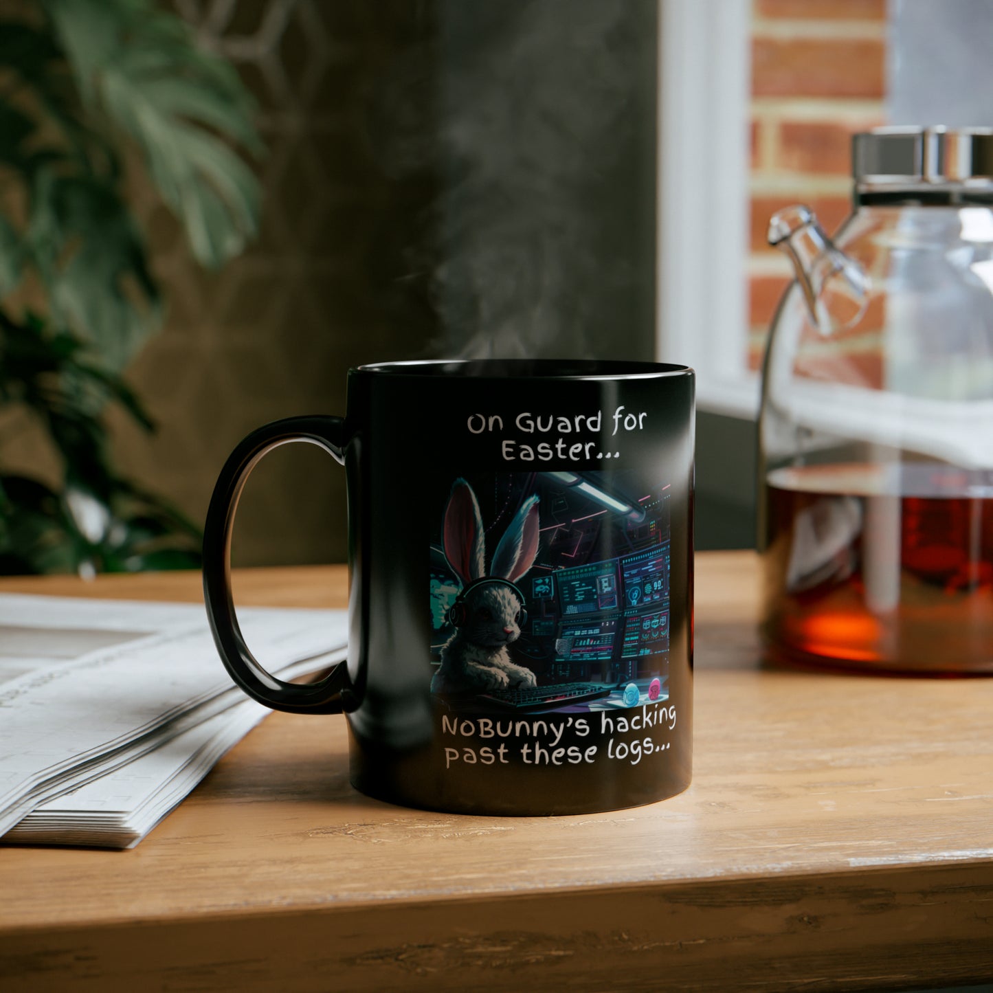 Cyber Battle "NoBunny's Getting Past These Logs vs. Silent Thumper Squad" Bunny Mug - Black (11oz, 15oz)